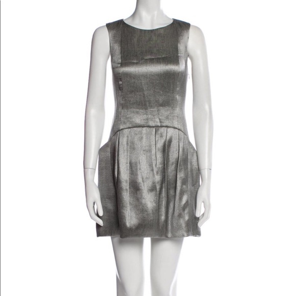 Theyskens' Theory Silk A-Line Mini Silver Metallic Dress - Picture 1 of 15